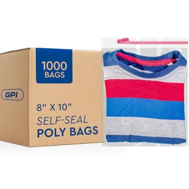 Imagem de 1000 sacos de poliéster autoseláveis de 20,3 x 25,4 cm com aviso de asfixia, sacos plásticos transparentes de 1,5 mm com fita adesiva resselável para envio e embalagem de roupas e camisetas. GPI