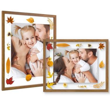 Imagem de Moldura flutuante de 40,6 x 50,8 cm - Madeira maciça marrom para flor prensada - Vidro frontal verdadeiro - Use como moldura de 28 x 35 cm ou 30 x 40 cm - para exibição de parede (marrom, pacote com 2