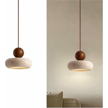 Imagem de Luminária pendente moderna minimalista luminária pendente pequena travertino amarelo lâmpada pendurada nogueira madeira Gobe