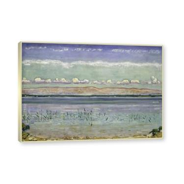 Imagem de Moldura de champanhe. Pinturas a óleo famosas, (lago Genebra 10) por Ferdinand Hodler, reprodução impressa em tela, arte de cenário para decoração de sala de estar. 40 x 56 cm - 15,7 x 20,1 pol