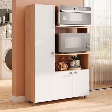 Imagem de Armário Balcão para Forno e Micro-Ondas âmbar 3 Portas Freijó/Branco