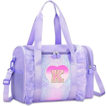 Imagem de Bolsa de dança com monograma personalizada para meninas – Mochila Oxford leve resistente à água para crianças de 3 a 6 anos para balé, festa do pijama e ginástica, Roxa, K
