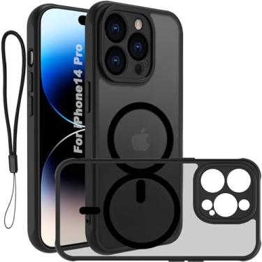 Imagem de USTIYA Magnética Capa para iPhone 14 Pro 6,1 polegadas Case Matte Acrílico Uso Resistente Protetora de Câmera Capinha Acessórios para Celular com Cordão Preto FGCX