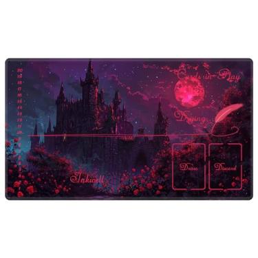 Imagem de EDGFRTOIO Tapete de jogo compatível com o jogo de cartas Lorcana TCG Zone, tapete mágico de mesa 61 cm x 35,5 cm, tapete de duelo de mesa para jogos Commander Deck, Old Castle Red Moon