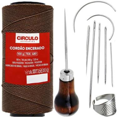 Imagem de Linha Fio Encerado Poliester 1mm Marrom 018 Agulhas Dedal - Circulo