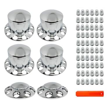 Imagem de KRGUOD Kit de capas de rodas com 2 dianteiras e 4 traseiras e tampas de porca rosqueada de 33 mm, tampas removíveis de 10 furos, plástico cromado ABS (ferramenta de instalação incluída).