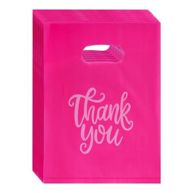 Imagem de Miayon Pequenos sacos de compras de plástico para presente de agradecimento com alças a granel para pequenas empresas 20 x 24 cm, rosa