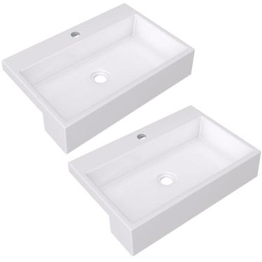 Imagem de Kit 02 Cubas de Semi Encaixe Retangular Para Banheiro Lavabo XRT55 C01 Branco - Lyam Decor