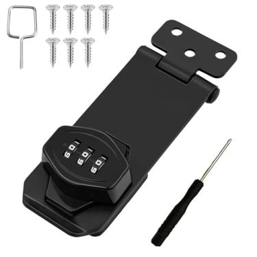 Imagem de Wopanxye Fechaduras rotativas sem chave, trava deslizante com senha de 3 dígitos, trava antifurto de segurança preta, para armários, gaveta, armário de arquivo, garagem, porta de celeiro (10 cm)