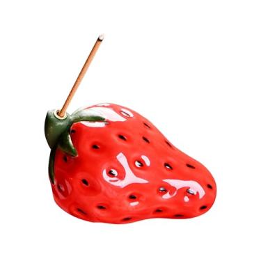 Imagem de Queimador de incenso de morango, suporte de incenso de cerâmica de morango para ioga, meditação e decoração de mesa de chá em casa (vermelho)
