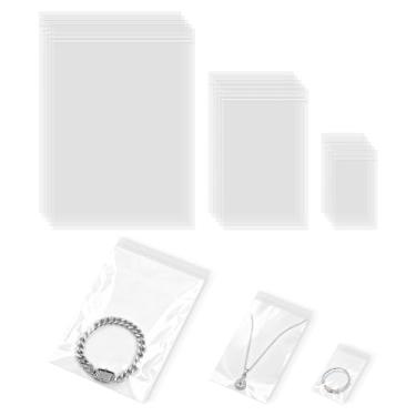 Imagem de Golden State Art Pacote com 500 sacos de plástico transparente sortidos, 3 tamanhos variados, fecho superior com zíper resselável para joias, armazenamento, embalagem e envio