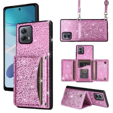 Imagem de Furiet Capa carteira para Motorola Moto G53 5G/G13/G23 com alça de ombro e compartimento para cartão, fina e fina com suporte para cartão, capa para celular com glitter brilhante para G 13 23 4G 53G