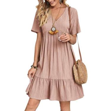 Imagem de Vestido feminino de verão Gchanao casual, solto, decote em V, rosa M