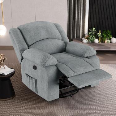 Imagem de Poltrona do Papai Reclinável Sala de Cinema Madrid Glider Manual Giratória USB Linho Cinza G26