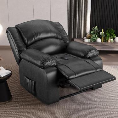 Imagem de Poltrona do Papai Reclinável Sala de Cinema Madrid Controle Power Elétrico USB PU Preto Brilho  G26