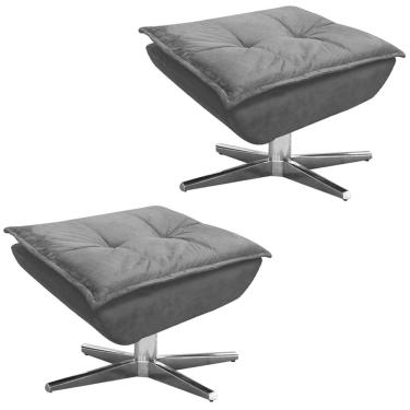 Imagem de Kit 2 Puff's Decorativos Base Giratória Cromada Charger Suede Grafite - Gran Belo