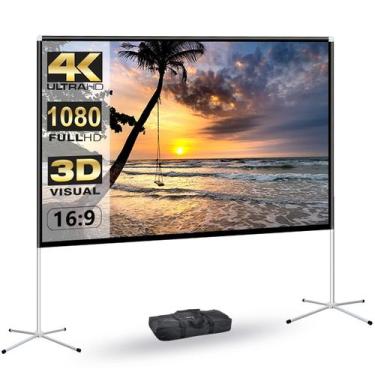 Imagem de Tela de projetor portátil AODIOU 80 polegadas 4K 16:9 ao ar livre