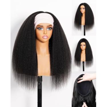 Imagem de Megalook hair Peruca de cabelo humano yaki liso cabelo humano feito à máquina sem cola, rabo de cavalo com cordão para mulheres negras 45,7 cm