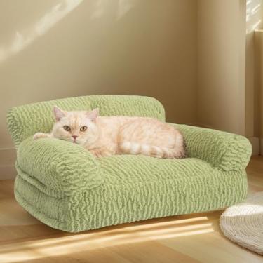 Imagem de KHONSU PET Sofá-cama ortopédico para gatos – Sofá grande de pelúcia para gatos internos, poltrona lavável e fofa para cães e gatinhos com capa removível, cama confortável de suporte, 61 cm verde
