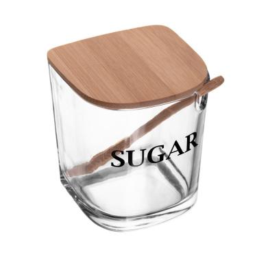 Imagem de Açucareiro de Vidro C/Tampa e Colher de Bambu Basic 11x9cm Wolff