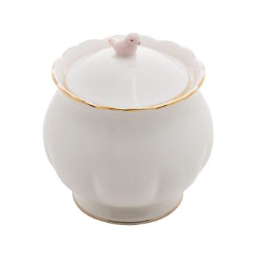 Imagem de Açucareiro de Porcelana Branca Birds Design Plate Colorido 11x10cm Wolff