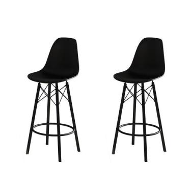 Imagem de Conjunto 2 Banquetas Eames Design Moderno Tubo de Ferro Preto Assento 
