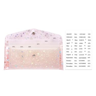 Imagem de NatSumeBasics Carteira envelope para dinheiro, carteira transparente econômica, 6 divisórias para dinheiro com bolsos e 2 adesivos de etiqueta, Envelopes Pink Star Cash, Clássico