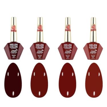 Imagem de Helen Color Coleção Fragrance Morango, Kit 4 Esmaltes em Gel Tons de Vermelho Escuro, Acabamento Brilhoso, Fórmula Profissional com Aroma de Morango, 48ml Total