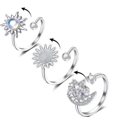 Imagem de Anel Honsny Fidget para mulheres Spinner Sunflower Butterfly Bee
