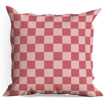 Imagem de Capas de almofada xadrez rosa, pacote com 18 x 18, capas de almofada quadriculadas para sala de estar, casa de fazenda, quarto, sofá-cama, decoração de assento de carro, almofada estética