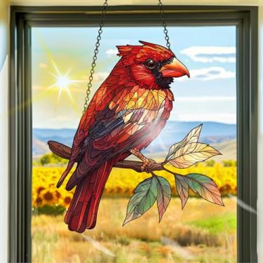 Imagem de Apanhador de sol de acrílico colorido, apanhadores de sol, decoração de janela suspensa de pássaros vermelhos, arte de parede de arco-íris, para quarto, varanda, interior e exterior, jardim, enfeites