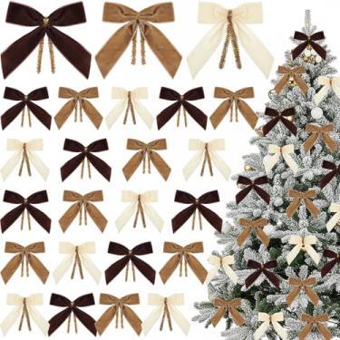 Imagem de Riceshoot 24 peças de laços de Natal de veludo de 8 cm para árvore de Natal laços de guirlanda rústica vintage de Natal para petiscos, padaria, sacos de doces, embrulho de presente para decoração de