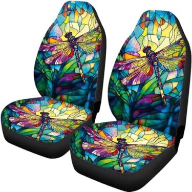 Imagem de Forchrinse Capa de assento de carro Dragonfly, capa de assento frontal macia para mulheres, protetor de assento de balde automático macio, ajuste universal para SUV Truck Van, conjunto de 2