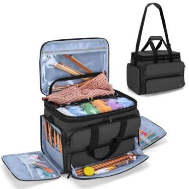 Imagem de Bolsa de fios de tricô Yarwo, bolsa de crochê portátil com capa