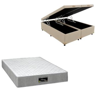 Imagem de Cama Box Baú Bipartida Blindada com Colchão RivIera Molas Ensacadas 25cm (CORINO BEGE, Casal Bipartido)