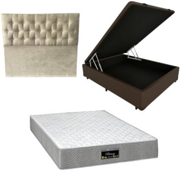 Imagem de Cama Box Baú Blindada com RivIera Molas Ensacadas 25cm de altura + Cabeceira Botonê (CORINO MARROM, Casal)