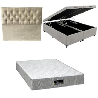 Imagem de Cama Box Baú Bipartida Blindada com Colchão RivIera Molas Ensacadas 25cm + Cabeceira Botonê (CORINO CINZA, Queen)