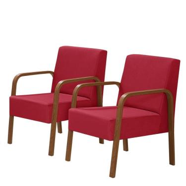 Imagem de Kit 2 Jade 1 Lugar Braço Madeira Suede Vermelho