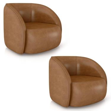 Imagem de Poltrona Para Sala Orgânica Kit 2 Zion M22 Sintético Caramelo - Mpozenato