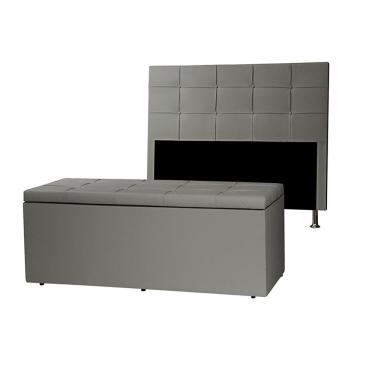Imagem de Kit Cabeceira E Calçadeira Baú Queen 1,60m Roma Corano Cinza - Pallazio