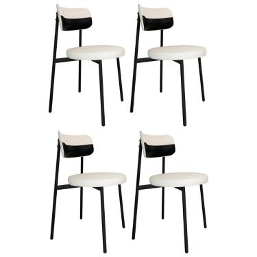 Imagem de Cadeira De Jantar Estofada Kit 4 Nyka M25 Linho Palha/preto - Mpozenato