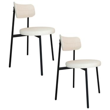 Imagem de Cadeira De Jantar Estofada Kit 2 Nyka M25 Linho Palha - Mpozenato