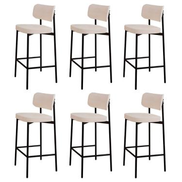 Imagem de Banqueta Alta Bar Estofada Kit 6 Ella M25 Linho Palha - Mpozenato