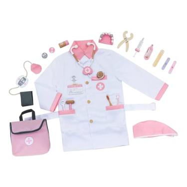 Imagem de harayaa Fantasia de Médico para Meninos e Meninas de 3 a 8 Anos - Roupa de Simulação para Exploração de Carreira - Design Leve e Realista, Rosa