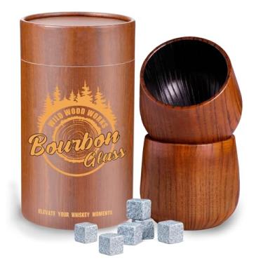 Imagem de Copo de Bourbon de madeira carbonizada - presentes de bourbon para homens, copos de uísque artesanais, vidro antigo de madeira, presentes exclusivos de uísque para homens, pais, marido ou amantes de