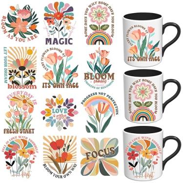 Imagem de Elewins Adesivos UV DTF - 12 folhas boho flor abstrata UV DTF copo envoltório para canecas de café vidro, decalques UV DTF DIY para copos, esfregar à prova d'água em transferências para artesanato