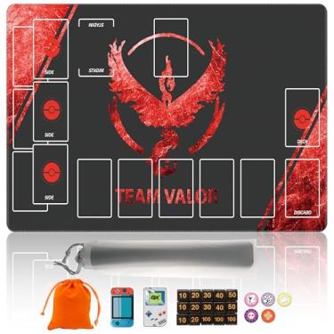 Imagem de Cylvenor 24×14 PTCG Playmat Set with 22-Piece Damage Counters and Professional Storage Bag - Premium Game Mat (red)