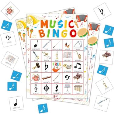 Imagem de FTRZX Cartões de bingo de música, jogos de festa em sala de aula, jogos de bingo para adultos, jogos de bingo de sala de aula para festa de aniversário, festa familiar, festa escolar, 24 jogadores