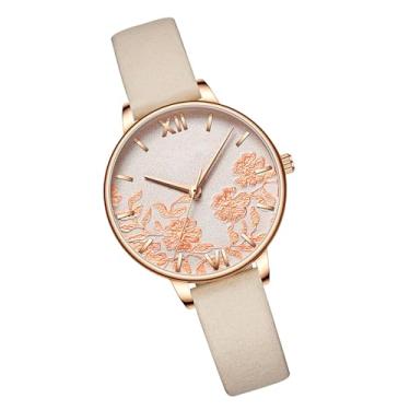 Imagem de ZJchao Elegante Requintado Casual Negócios Quartzo Feminino Relógio Flor Em Relevo Relógio de Pulso Ultrafino 3ATM Relógio de Pulso para Senhoras Com Pulseira de Imitação de Couro (02)