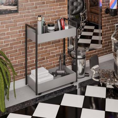 Imagem de Carrinho De Apoio Estética Salão Industrial 2 Prateleiras Orla Pret M13 - D'rossi Grafite